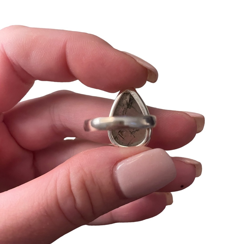 Prehnite Moss Solid Sterling Silver Ring Size 8 - image 3